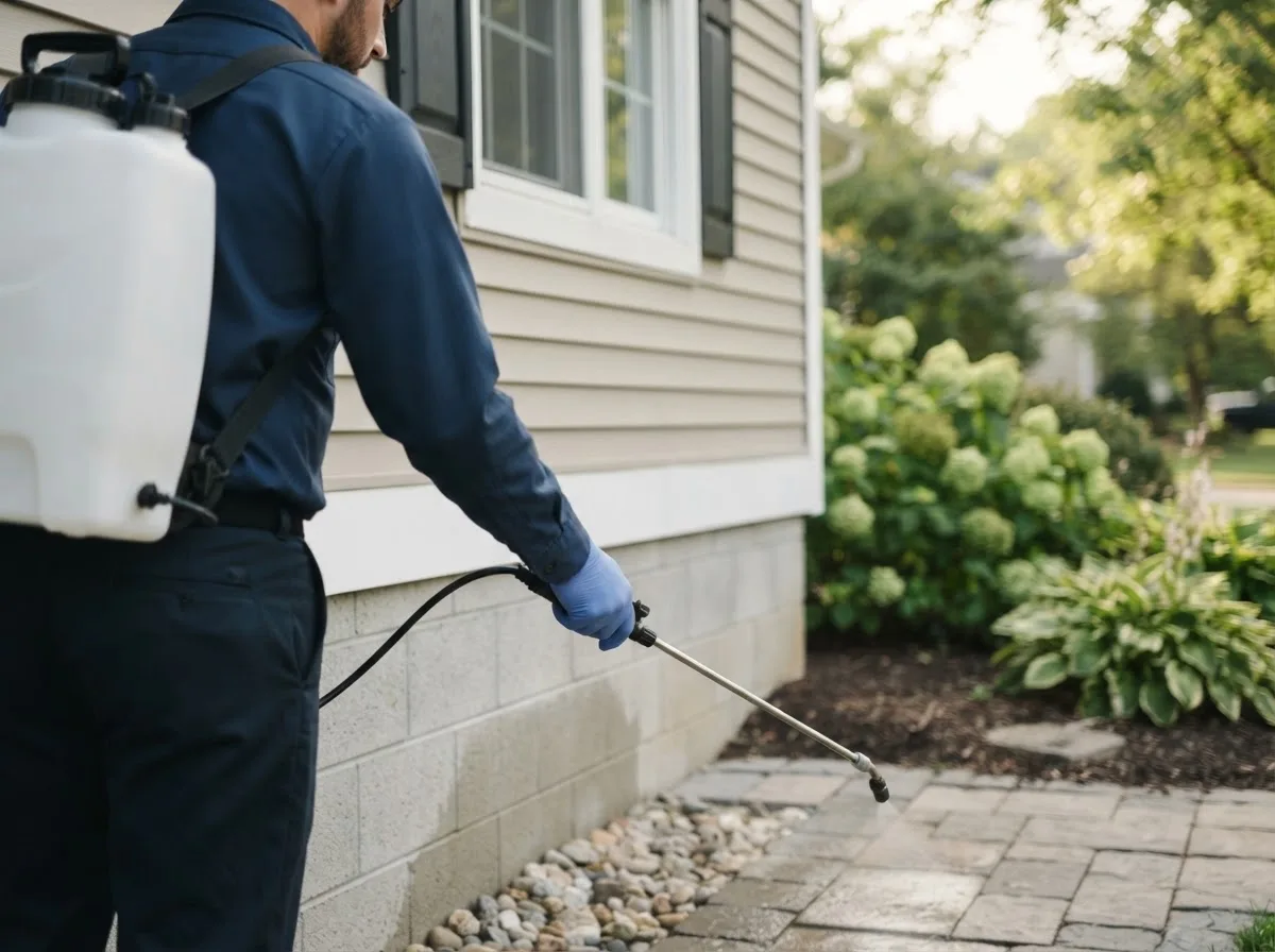 Pest control technician inspecting a home in Oconto, WI